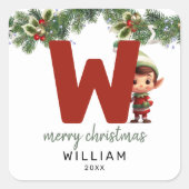 キッズイニシャルWクリスマス スクエアシール (正面)
