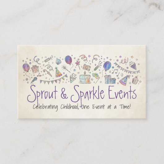 キッズイベントプランナー – スケッチと水彩 名刺 (正面)