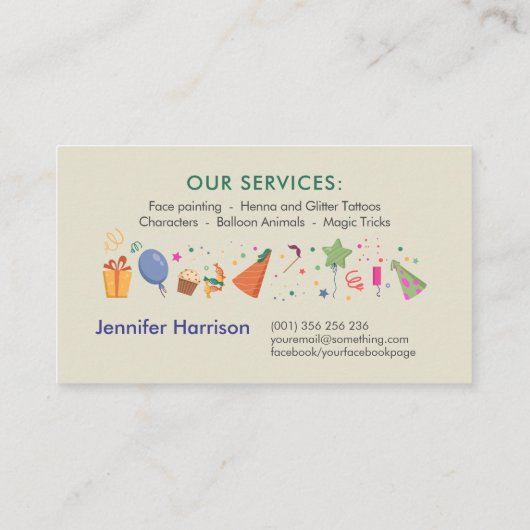 キッズイベントプランナー – 可愛いお洒落漫画 名刺 (裏面)