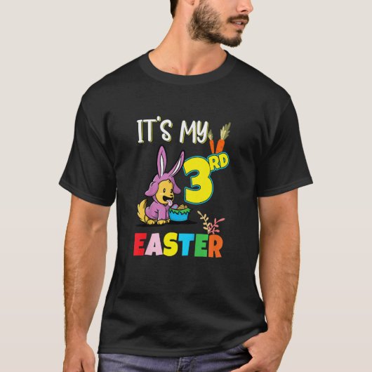 キッズイースターエッグ狩り3rd誕生日かわいいイースタードッグ tシャツ (正面)