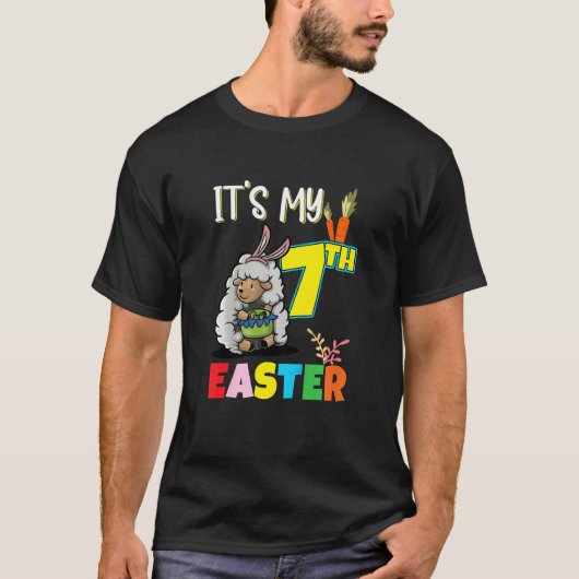 キッズイースターエッグ狩り7誕生日かわいいイースターシー Tシャツ (正面)