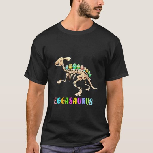 キッズイースターディノエッグ狩り恐竜スケルトンエガサ Tシャツ (正面)