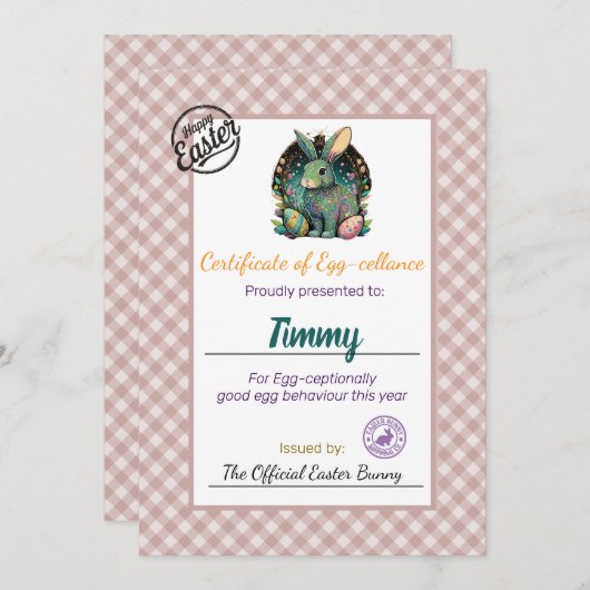 キッズイースターパーソナライズされたエッグセランス証明書 招待状 (正面/裏面)