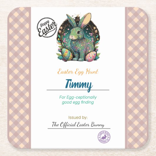 キッズイースターパーソナライズされたエッグセラーンス スクエアペーパーコースター (正面)