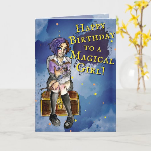 キッズウィッ10代のチガールガートゥーンガートゥーンウォーター誕生日 カード (黄色い花)