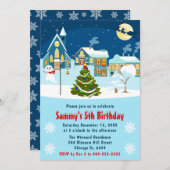 キッズウィンタークリスマスビレッジバースデーパーティー 招待状 (正面/裏面)