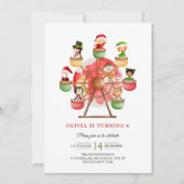 キッズウィンターワンダーランドフェリスホイールクリスマス誕生日 招待状 (正面)