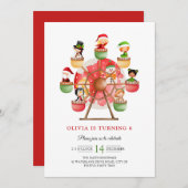 キッズウィンターワンダーランドフェリスホイールクリスマス誕生日 招待状 (正面/裏面)