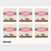 キッズウェスタン誕生日パーティーPink/Brownありがとう スクエアシール (シート)