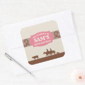 キッズウェスタン誕生日パーティーPink/Brownありがとう スクエアシール (封筒)