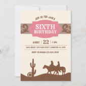 キッズウェスタン誕生日ピンク&ブラウンパーティー 招待状 (正面)