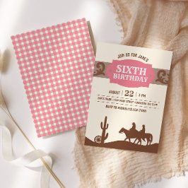 キッズウェスタン誕生日ピンク&ブラウンパーティー 招待状