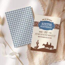 キッズウェスタン誕生日ブルー&ブラウンパーティー 招待状