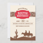 キッズウェスタン誕生日レッド&ブラウンパーティー 招待状 (正面)