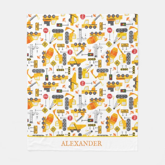 キッズウォータカラー建築車パーソナライズされた フリースブランケット (正面)