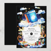 キッズウォーターカラーおもしろいストーリーブック誕生日 招待状 (正面/裏面)