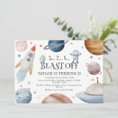 キッズウォーターカラーアウタースペース誕生日パーティー 招待状 (スタンド正面)