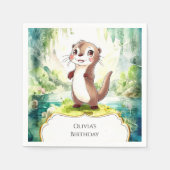 キッズウォーターカラーオッター誕生日 スタンダードカクテルナプキン (正面)