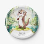 キッズウォーターカラーオッター誕生日 ペーパープレート (正面)