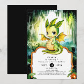 キッズウォーターカラードラゴン誕生日 招待状 (正面/裏面)