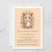 キッズウォーターカラーハムスターフローラ誕生日パーティー 招待状 (正面)