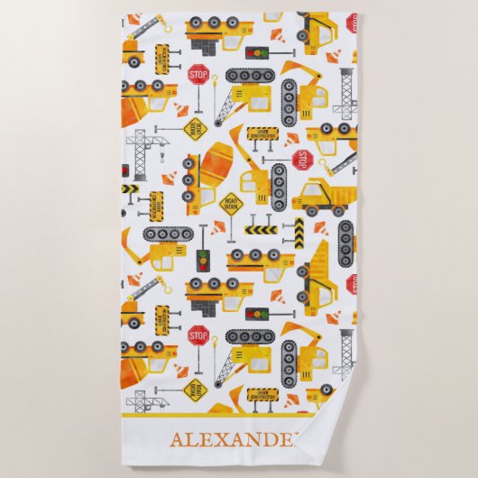 キッズウォーターカラー建築パーソナライズされた車 ビーチタオル (正面)