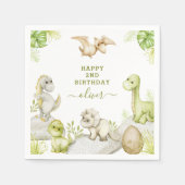 キッズウォーターカラー恐竜の誕生日パーティー スタンダードカクテルナプキン (正面)