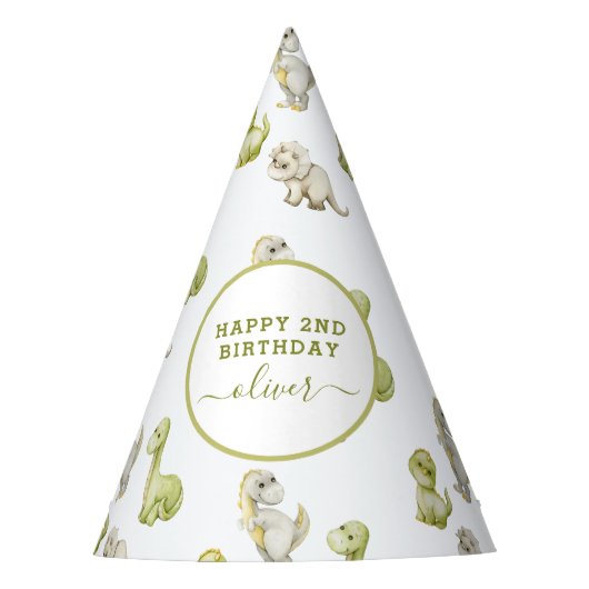 キッズウォーターカラー恐竜の誕生日パーティー パーティーハット (正面)