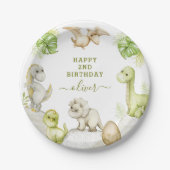 キッズウォーターカラー恐竜の誕生日パーティー ペーパープレート (正面)