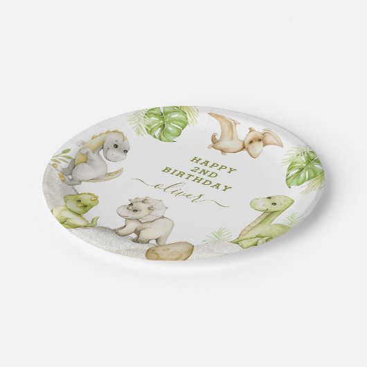 キッズウォーターカラー恐竜の誕生日パーティー ペーパープレート (アングル)