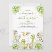 キッズウォーターカラー恐竜の誕生日パーティー 招待状 (正面)