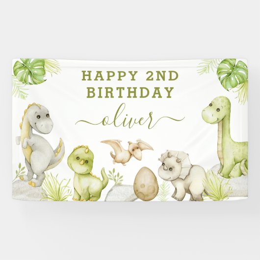 キッズウォーターカラー恐竜の誕生日パーティー 横断幕 (横)