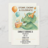 キッズウォーターカラー恐竜誕生日招待状 招待状 (正面/裏面)