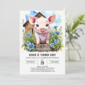 キッズウォーターカラー納屋周囲の庭豚誕生日 招待状 (スタンド正面)