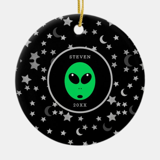 キッズエイリアン宇宙銀河系パーソナライズされたクリスマス セラミックオーナメント (正面)