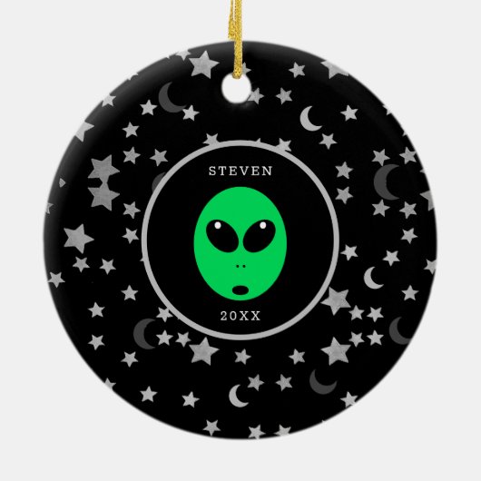 キッズエイリアン宇宙銀河系パーソナライズされたクリスマス セラミックオーナメント (裏面)