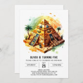 キッズエジプト金ゴールドピラミッド誕生日 招待状 (正面/裏面)