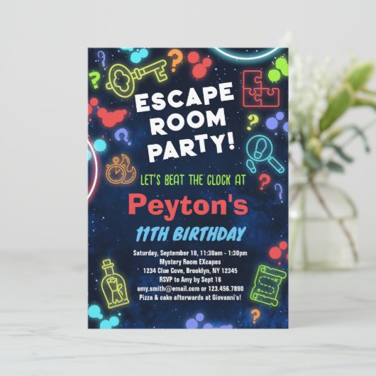 キッズエスケープルームバースデーパーティーの招待 招待状 (スタンド正面)