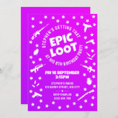 キッズエピックロットパープルゲーマーバースデーパーティー 招待状 (正面/裏面)