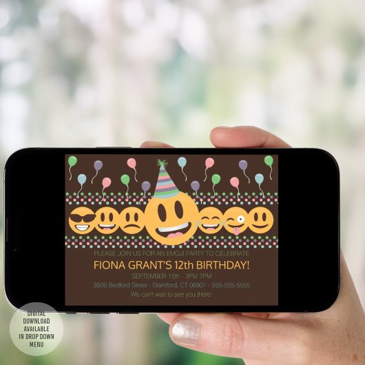 キッズエモジおもしろい顔とバルーン誕生日パーティー 招待状