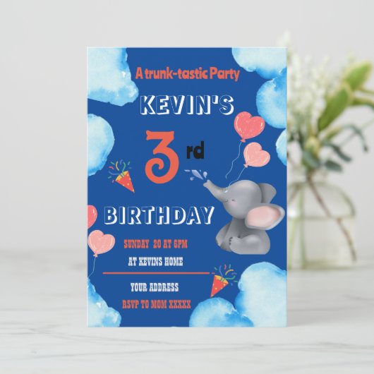 キッズエレファントの誕生日パーティーの招待状 招待状 (スタンド正面)