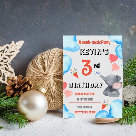 キッズエレファントの誕生日パーティーの招待状 招待状