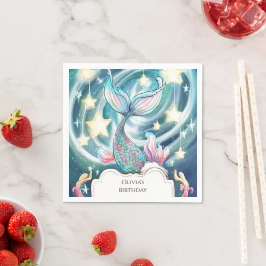 キッズエンチャントマーメイド誕生日 スタンダードカクテルナプキン (インサイチュ)