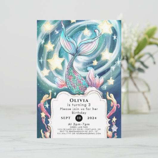 キッズエンチャントマーメイド誕生日 招待状 (スタンド正面)