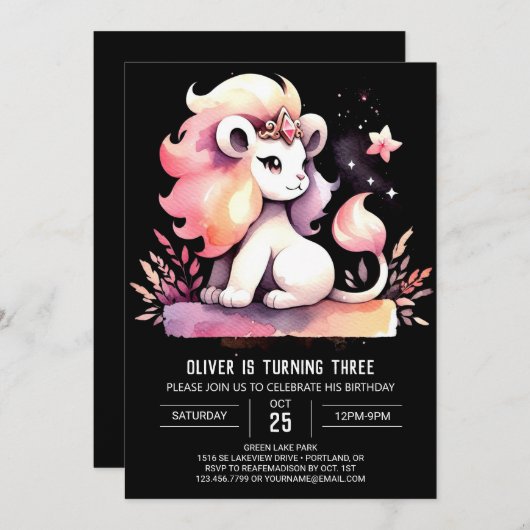 キッズエンチャントライオン誕生日 招待状 (正面/裏面)