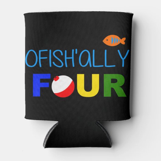 キッズオフィシャルフォー4歳の誕生日キッズ魚釣りTeeO 缶クーラー (正面)