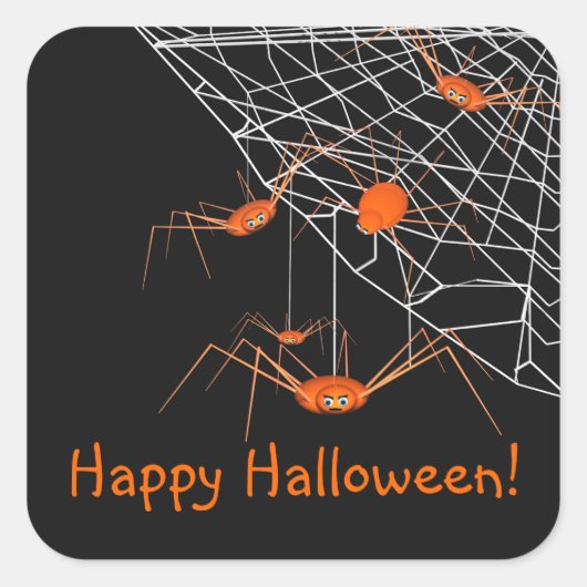 キッズオレンジハロウィンスパイダー スクエアシール (正面)