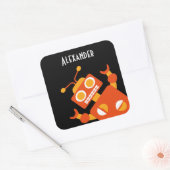 キッズオレンジブラックロボットパーソナライズされたクールモダン スクエアシール (封筒)