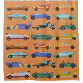 キッズオレンジ色のレースカーシャワーカーテン シャワーカーテン (正面)