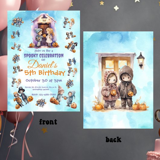 キッズオンハロウィーンテーマ子供の誕生日パーティー 招待状